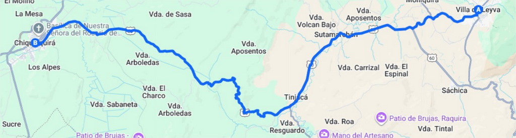 Carte de Villa de Leyva à Chiquinquira.
