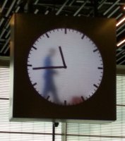 Horloge avec personnage qui se déplace dans l'horloge.